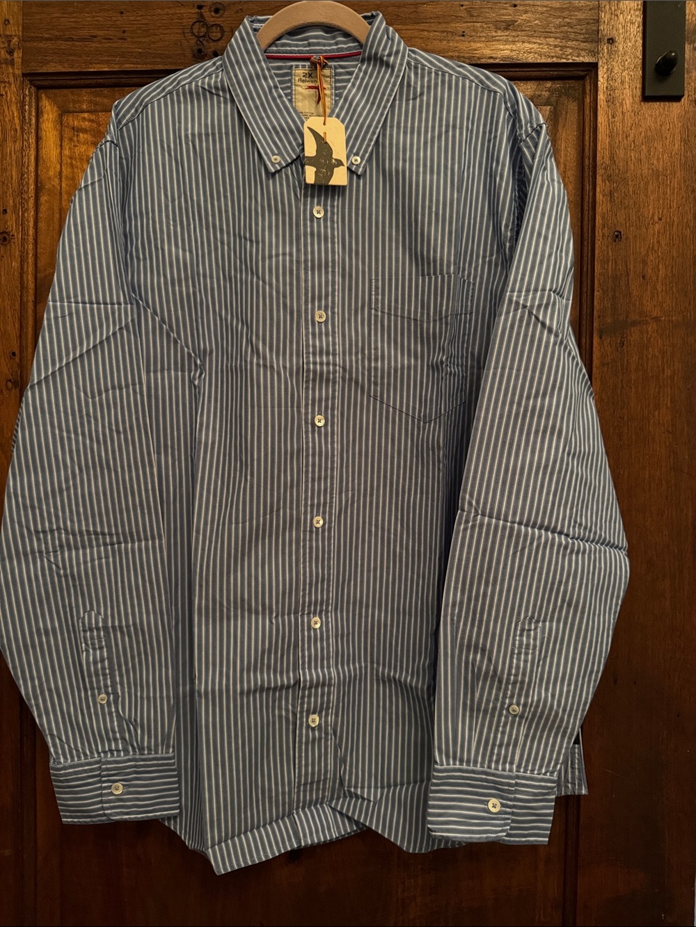Relwen Men's Blue Pinstripe Button-Down Dress Shirt - Classic Collar